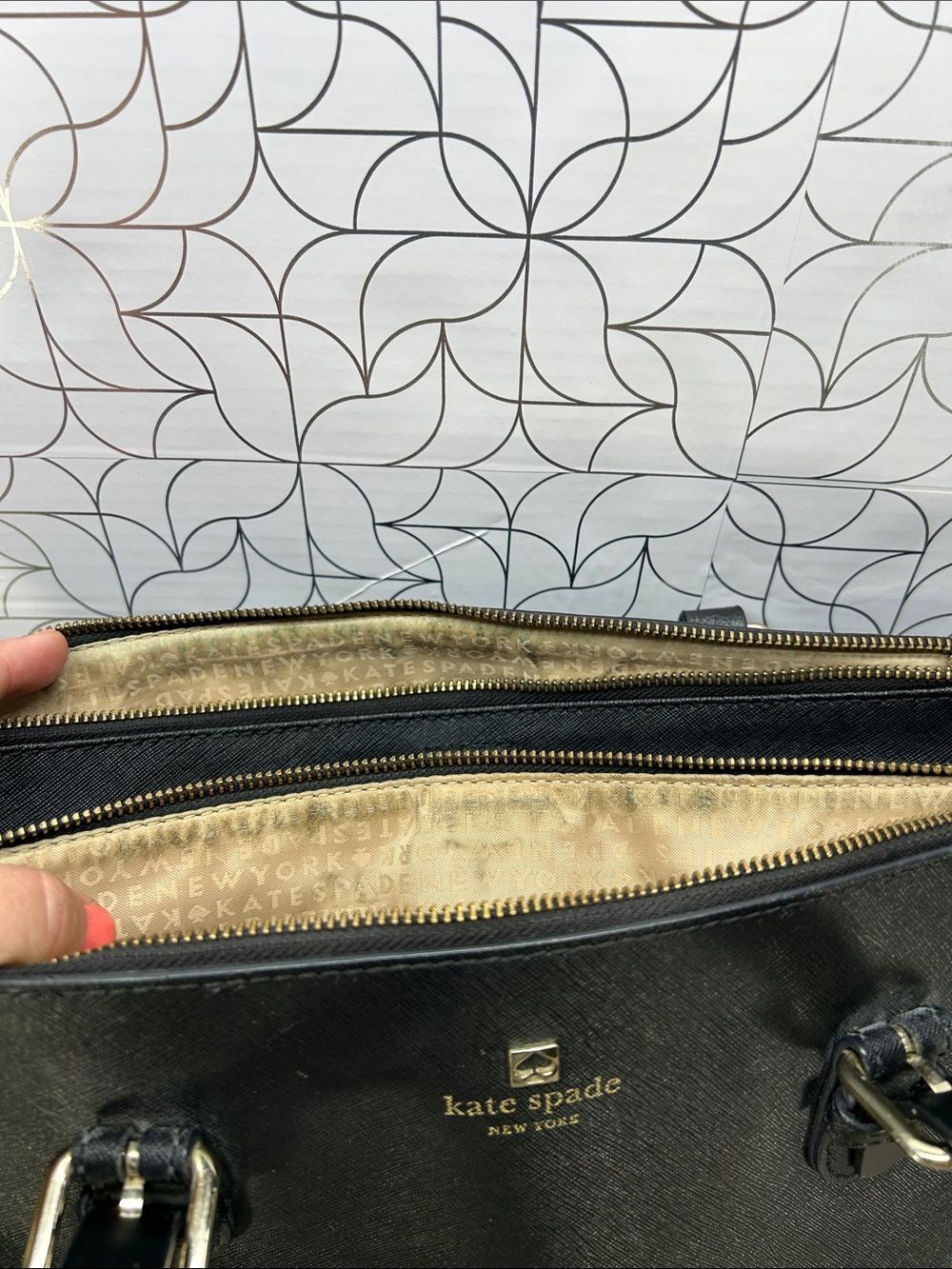 4648 Kate Spade Black Leather Tote Bag 265084648 - Picture 7 of 11
